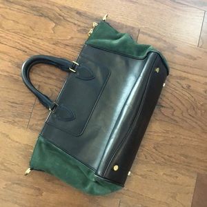 J. Crew black leather + green suede handbag purse